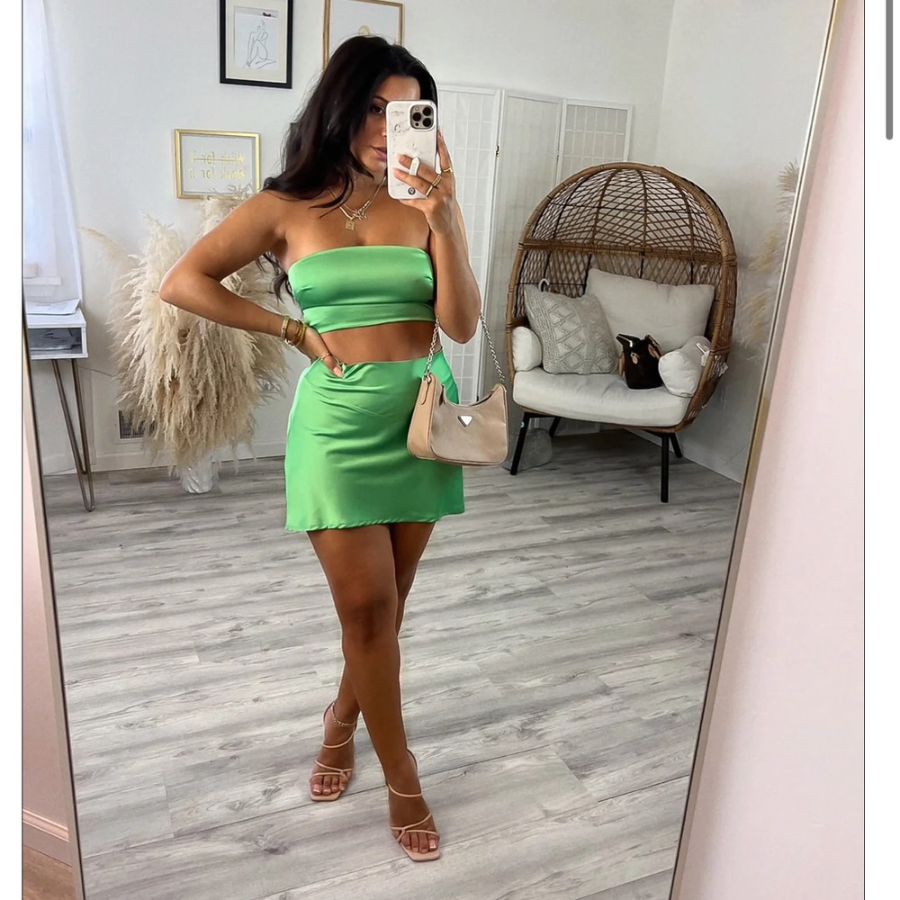 Tube top mini skirt coord silk set